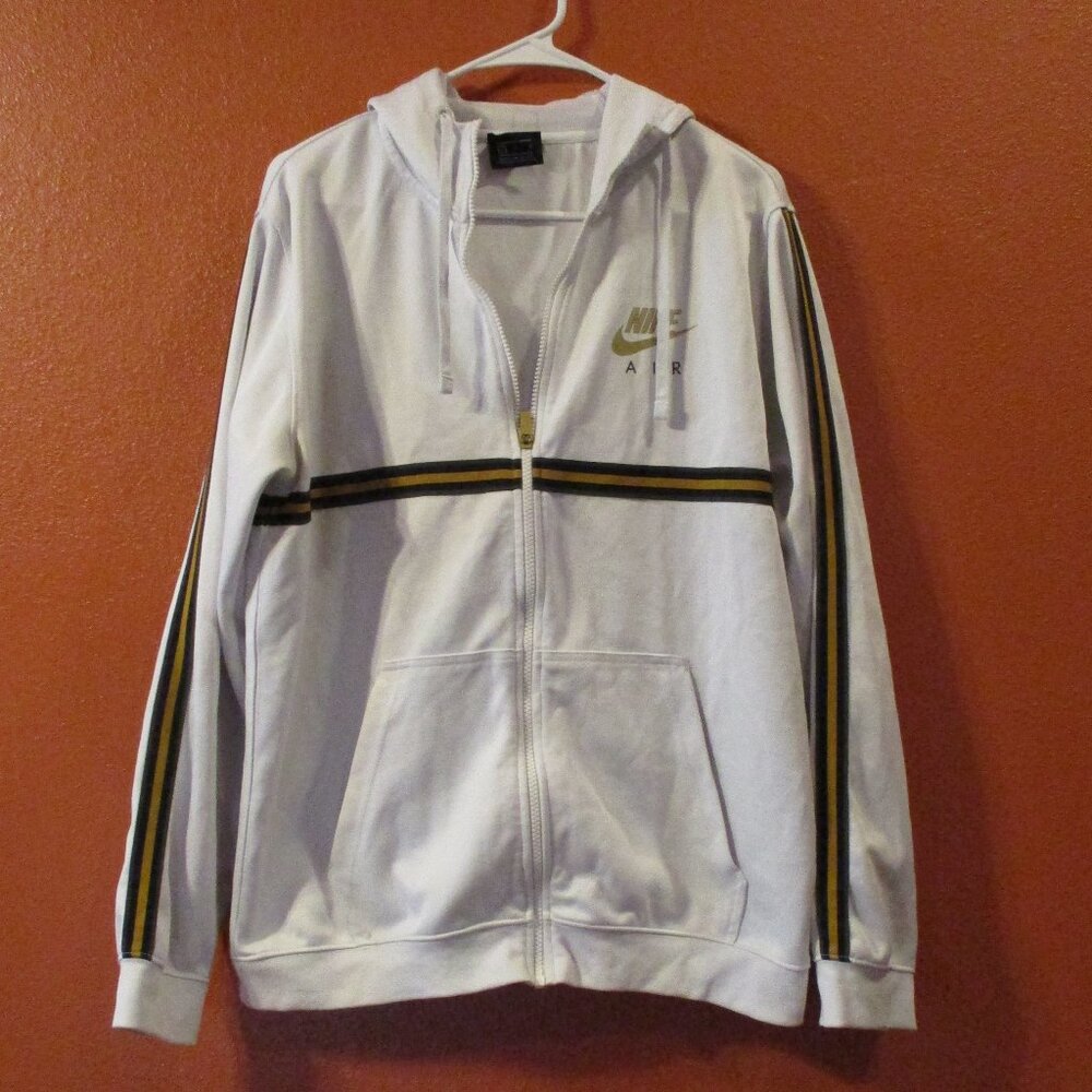 Nike Air Jacket Men Large Gray Black Gold Full Zip Pockets Outdoor Hooded Jacket